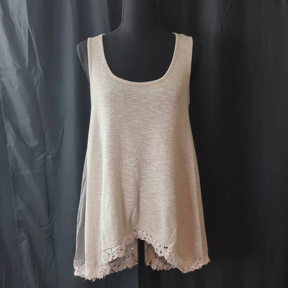 A'Reve Beige Crochet Hem Tank Top